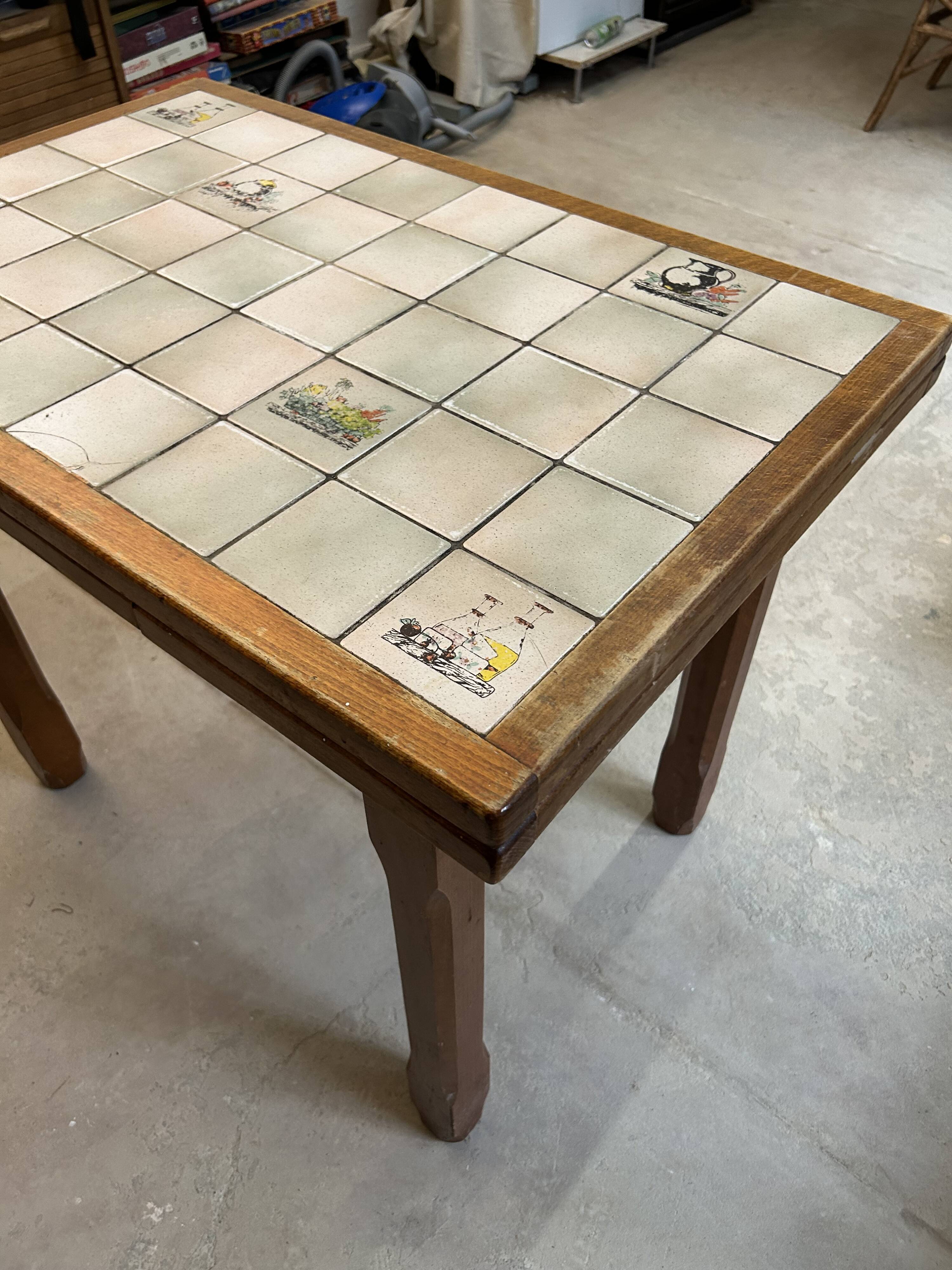 Table extensible en  bois et mosaïque