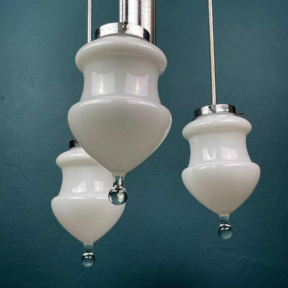 Suspension vintage en verre Murano blanc, Italie, années 1960