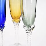 Set of 6 flutes Colorful glass champagne flutes.