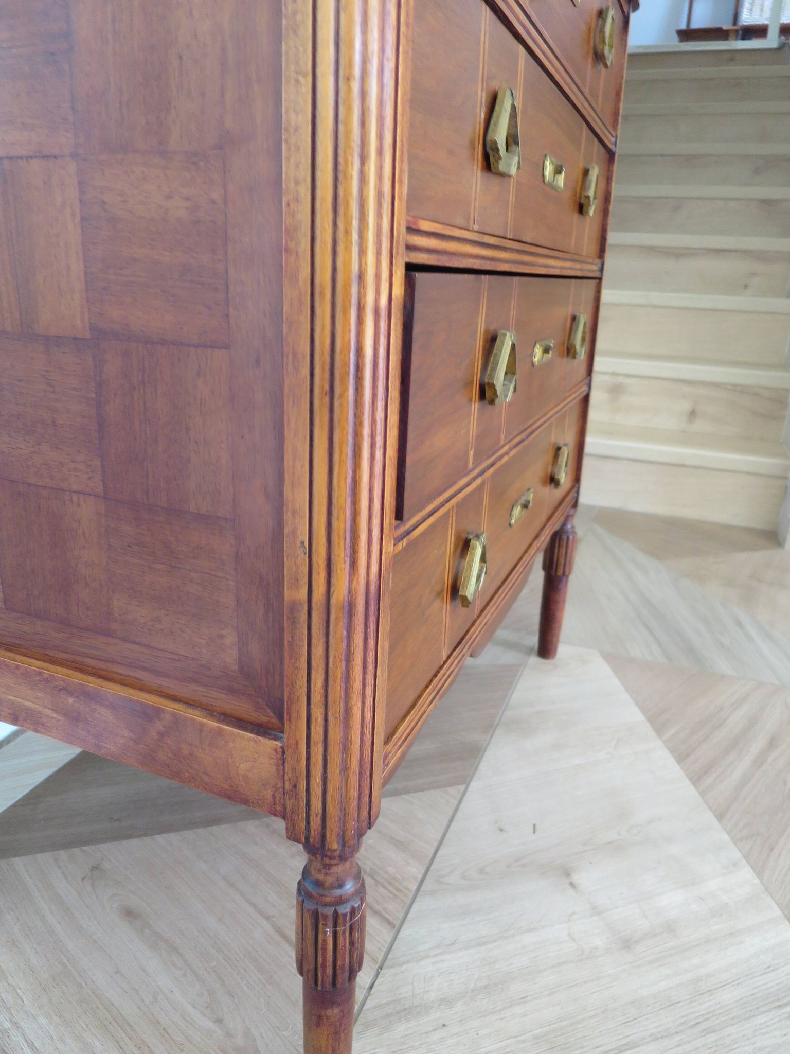 Art Deco chest of drawers - 4 drawers - locks - checkered wood veneer top - 50s