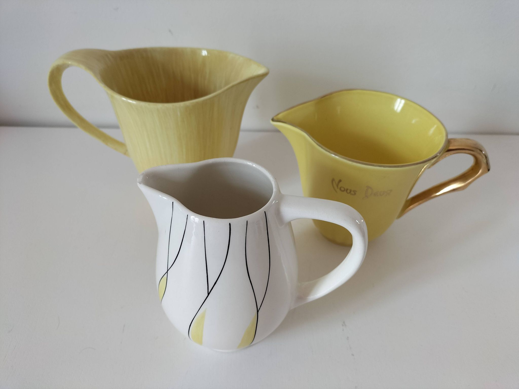 Set of three Salins Clair de Lune Panama vintage jugs.