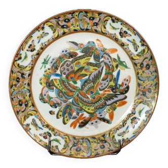 Chine 19èm rare assiette 26cm porcelaine fine canton papillons multicolore déco