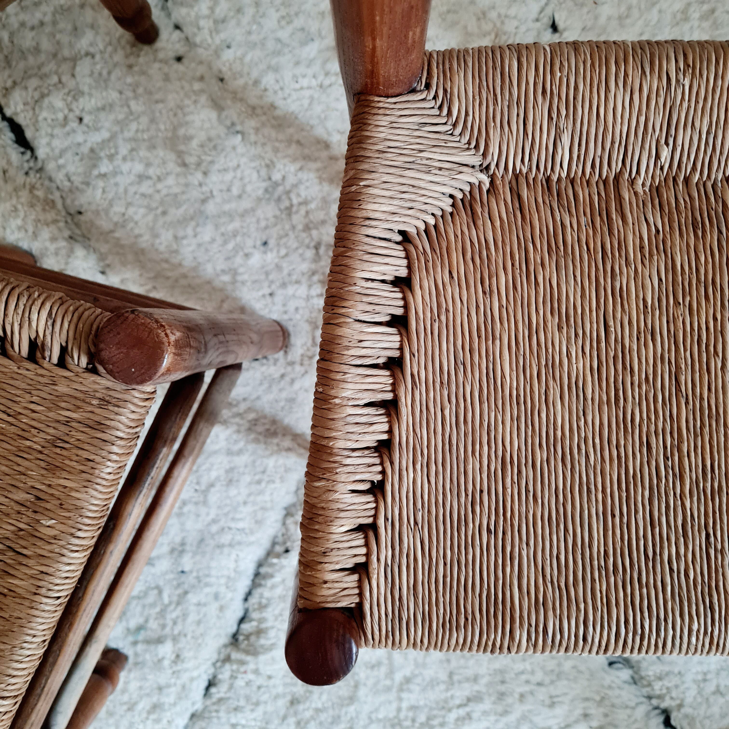 Série de 4 chaises paille, fabrication française, années 40