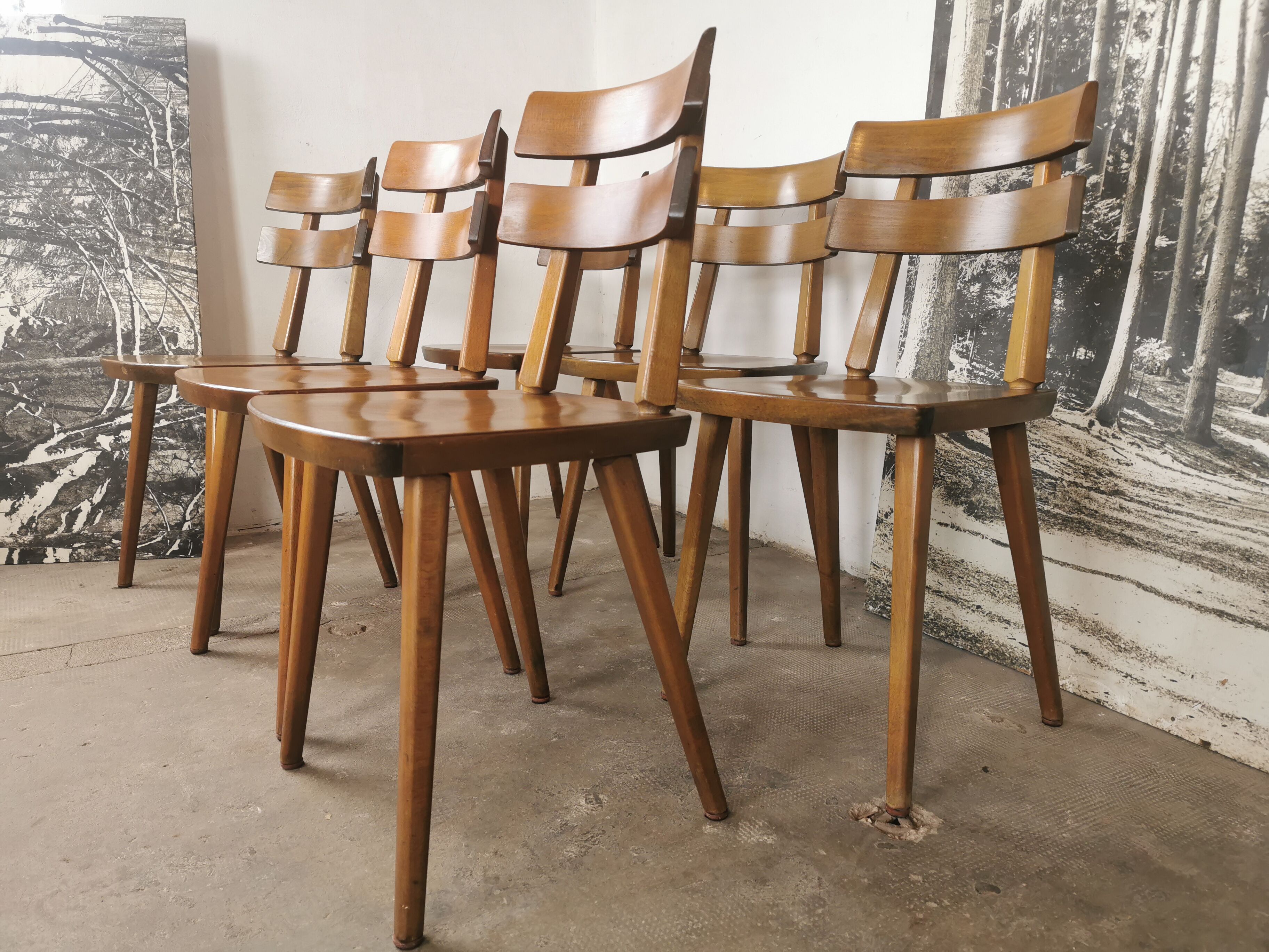 Set de 6 chaises tout bois 1960