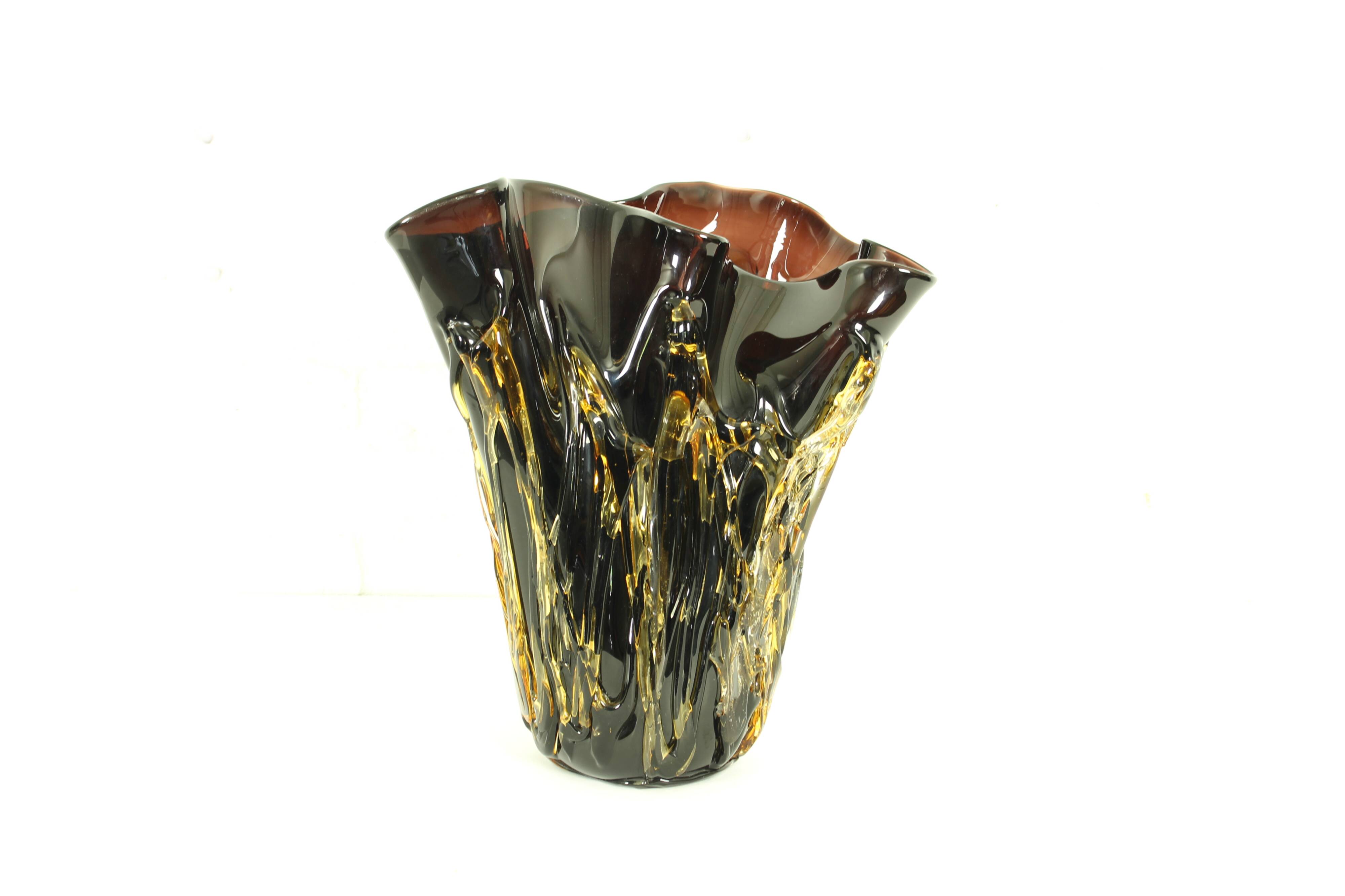 Large murano glass vase by enrico cammozzo (with coa)