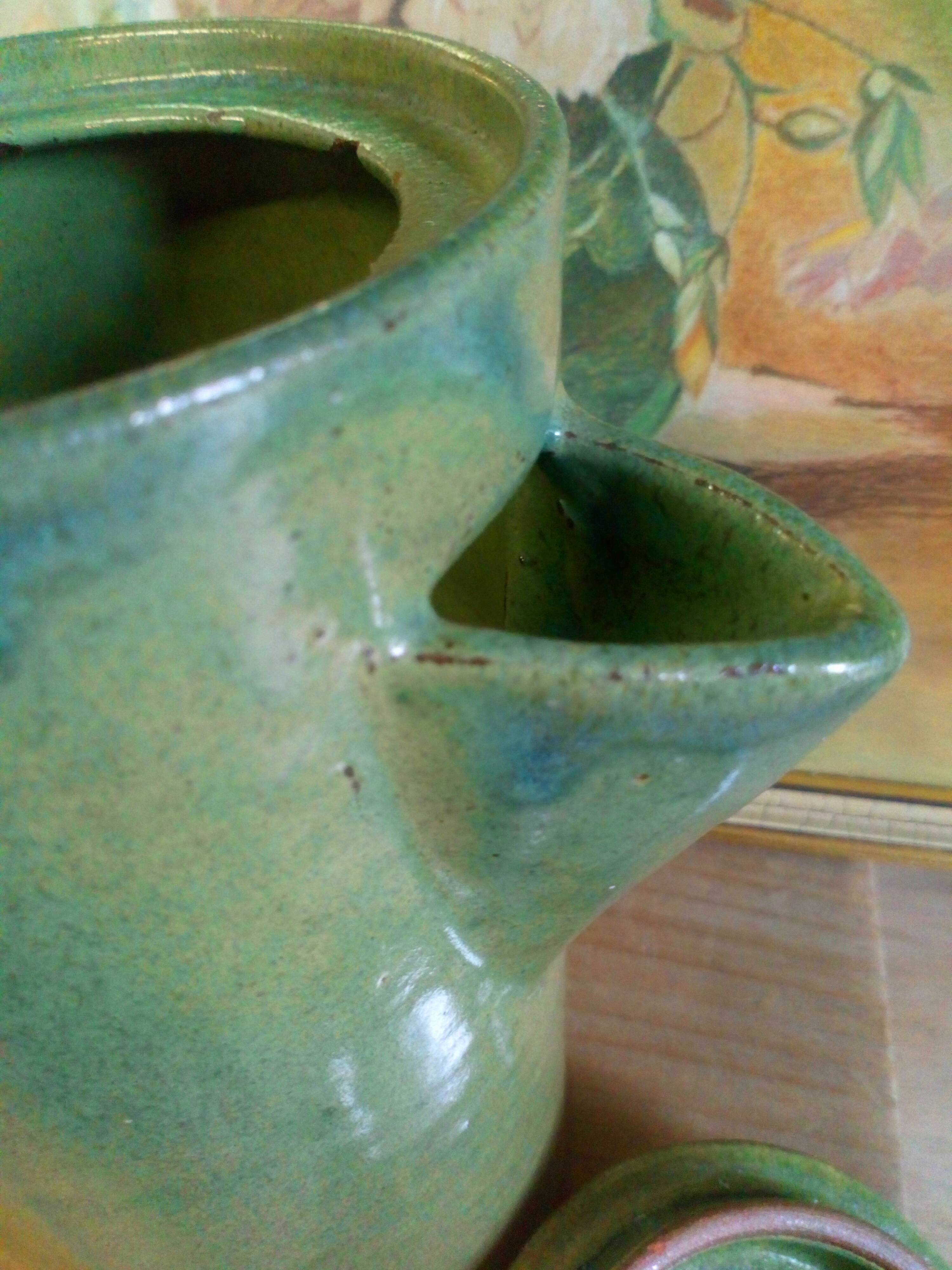 Green emailed sandstone teapot