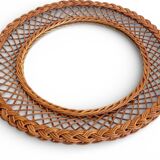 Rustic French Provence Wicker Round Mirror, Organic Modern, Handmade, France