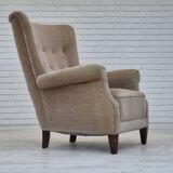 1970s, Danish highback armchair, original condition, furniture velour, bech wood.