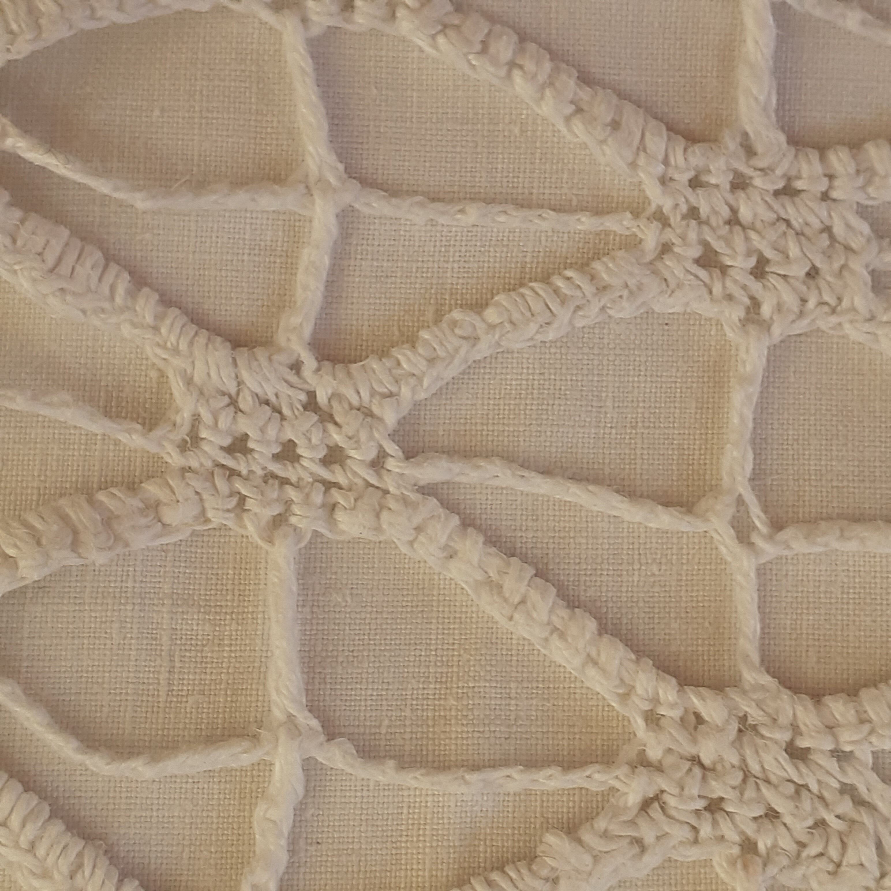 Pair of large thread sheets with handmade lace between two.
