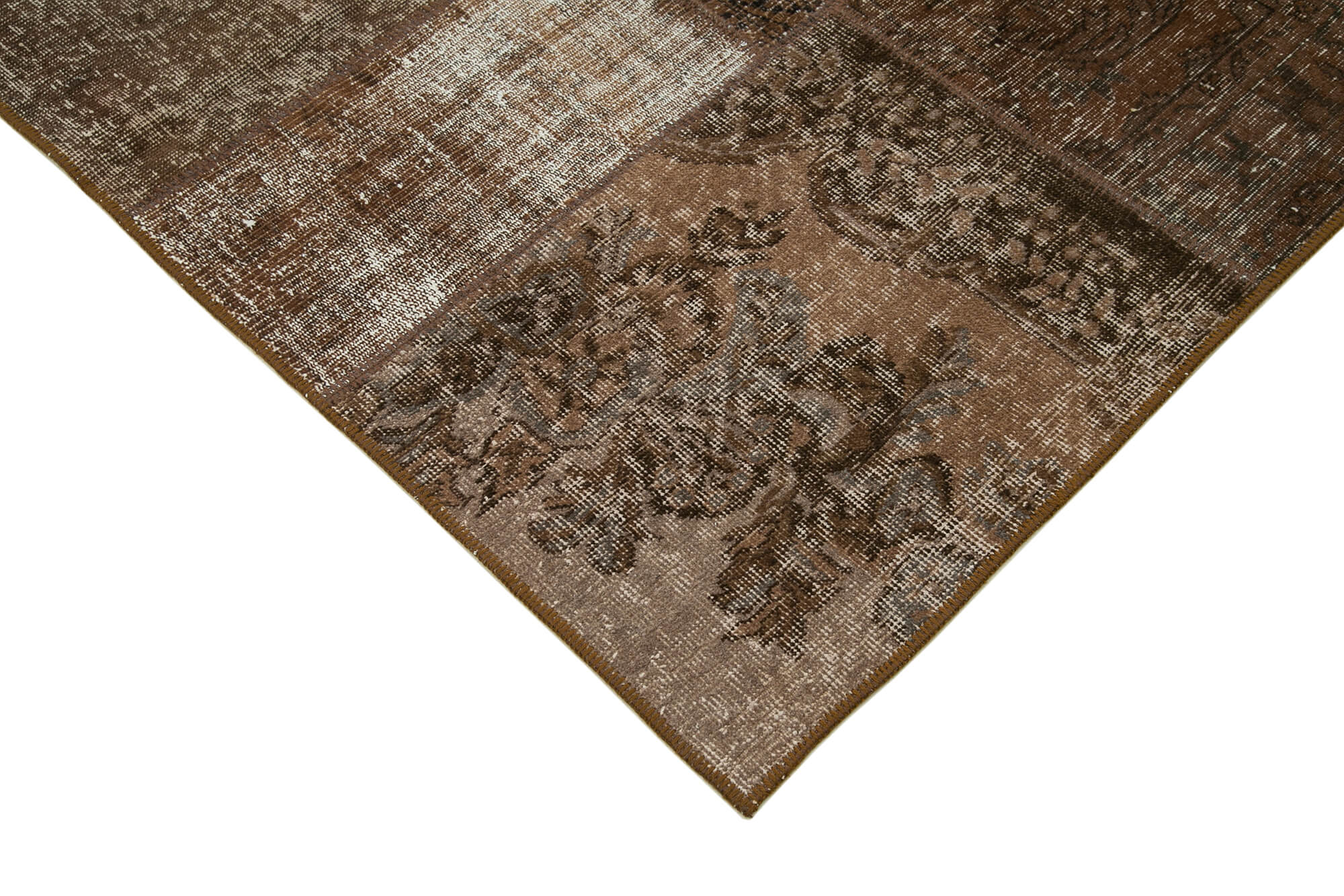 Handwoven oriental vintage 170 cm x 241 cm brown patchwork carpet