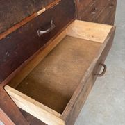 Large wooden workshop cabinet with 16 drawers, antique from the early 1900s.
