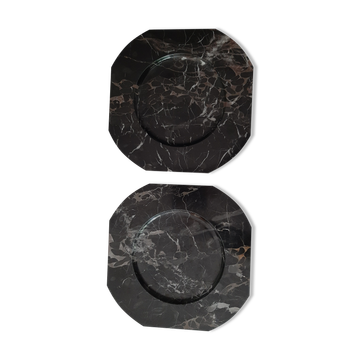 Set de 2 assiettes de présentation en marbre noir