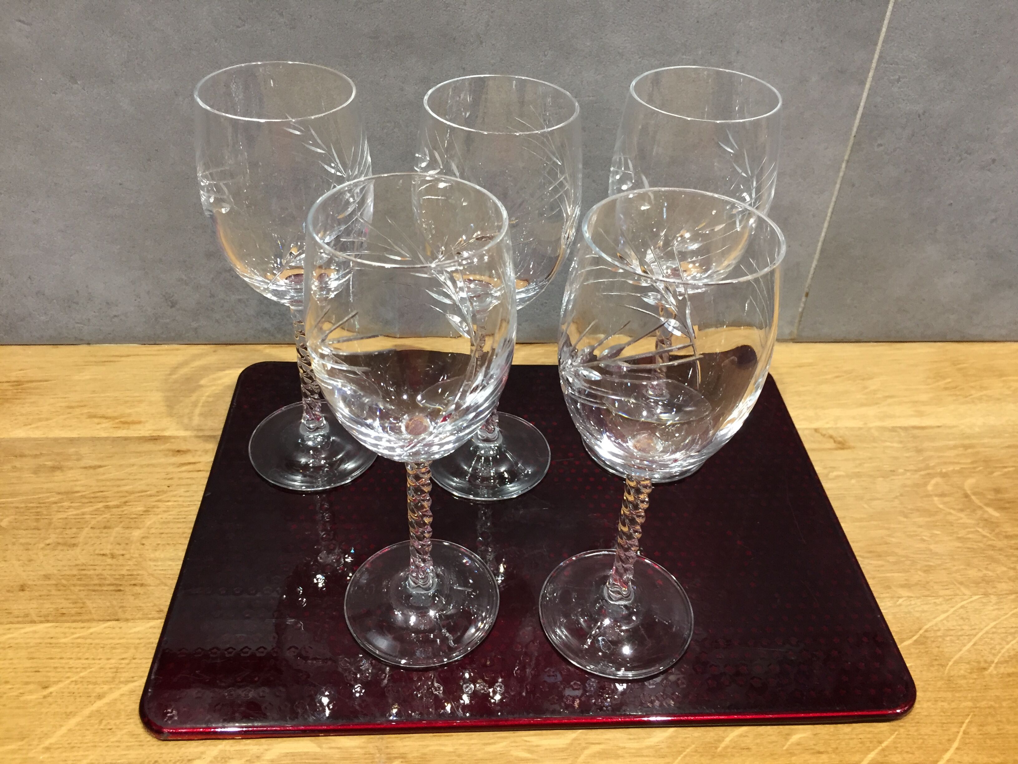 Series of glasses engraved in crystal wheat ears 5 glasses water and 5 glasses of wine