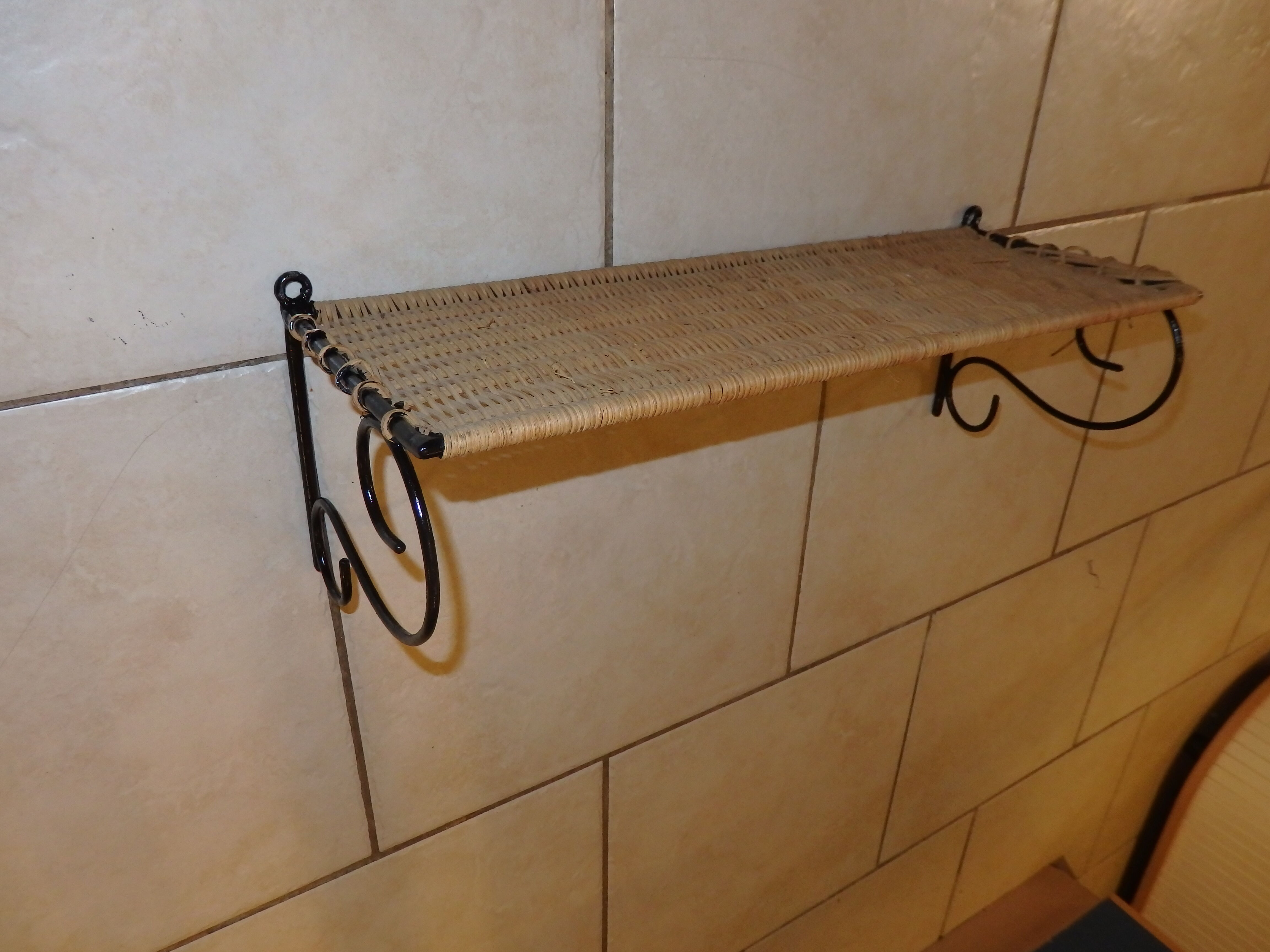 Vintage metal and rattan shelves