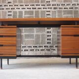 Mahogany veneer desk by Pierre Guariche for Minvielle, 1950s