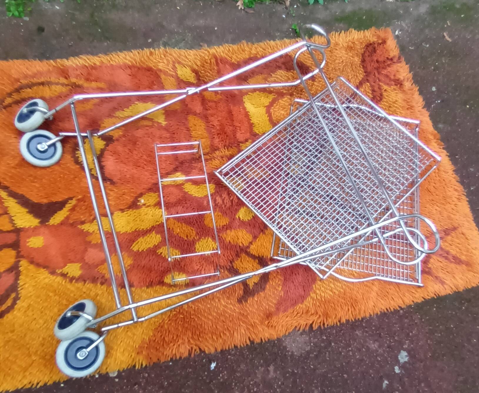 Chrome-plated metal serving cart, 1970s