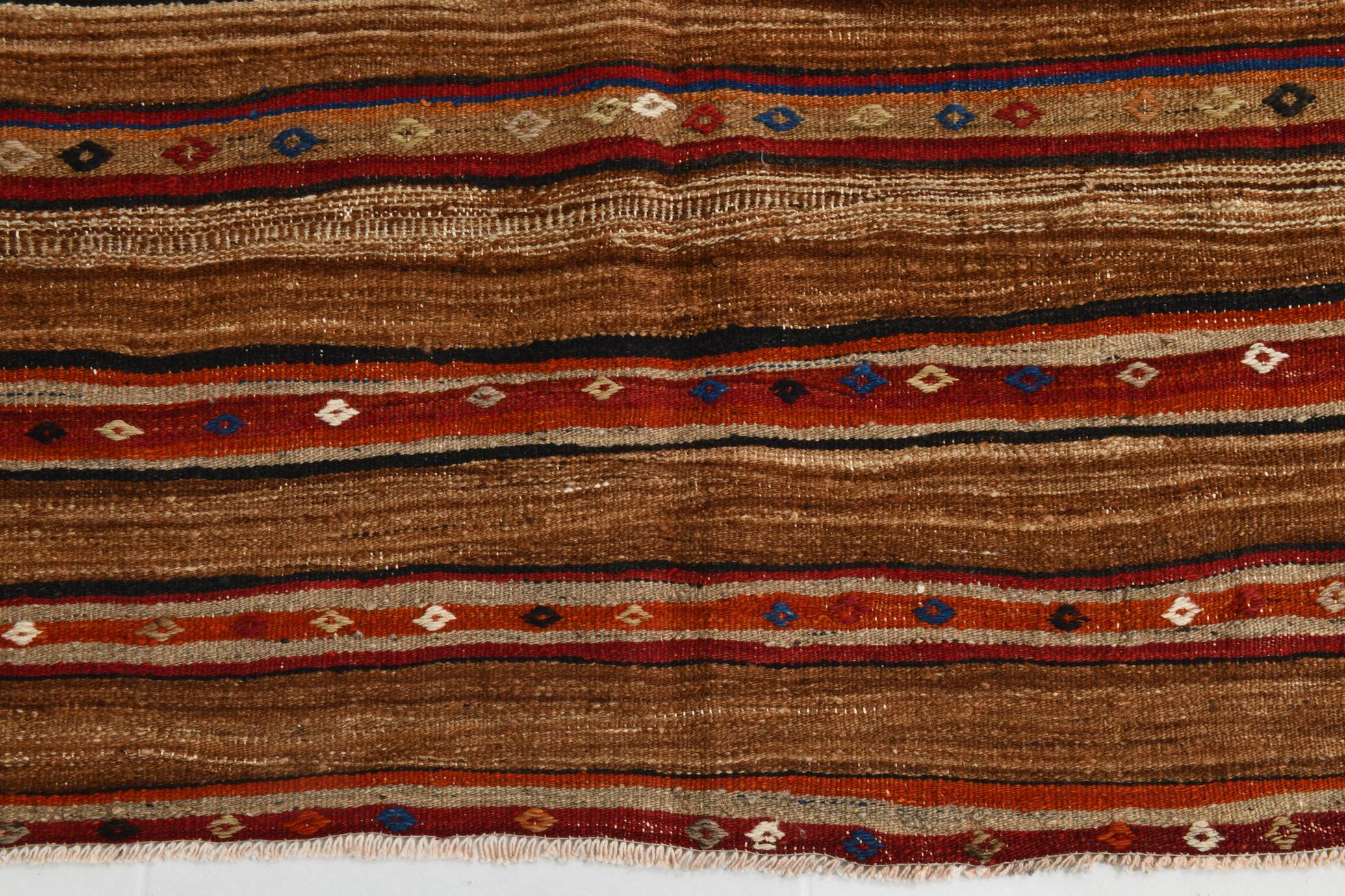 Red & Brown Pinstriped Style Vintage Kilim Rug, 142x182Cm