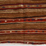 Red & Brown Pinstriped Style Vintage Kilim Rug, 142x182Cm