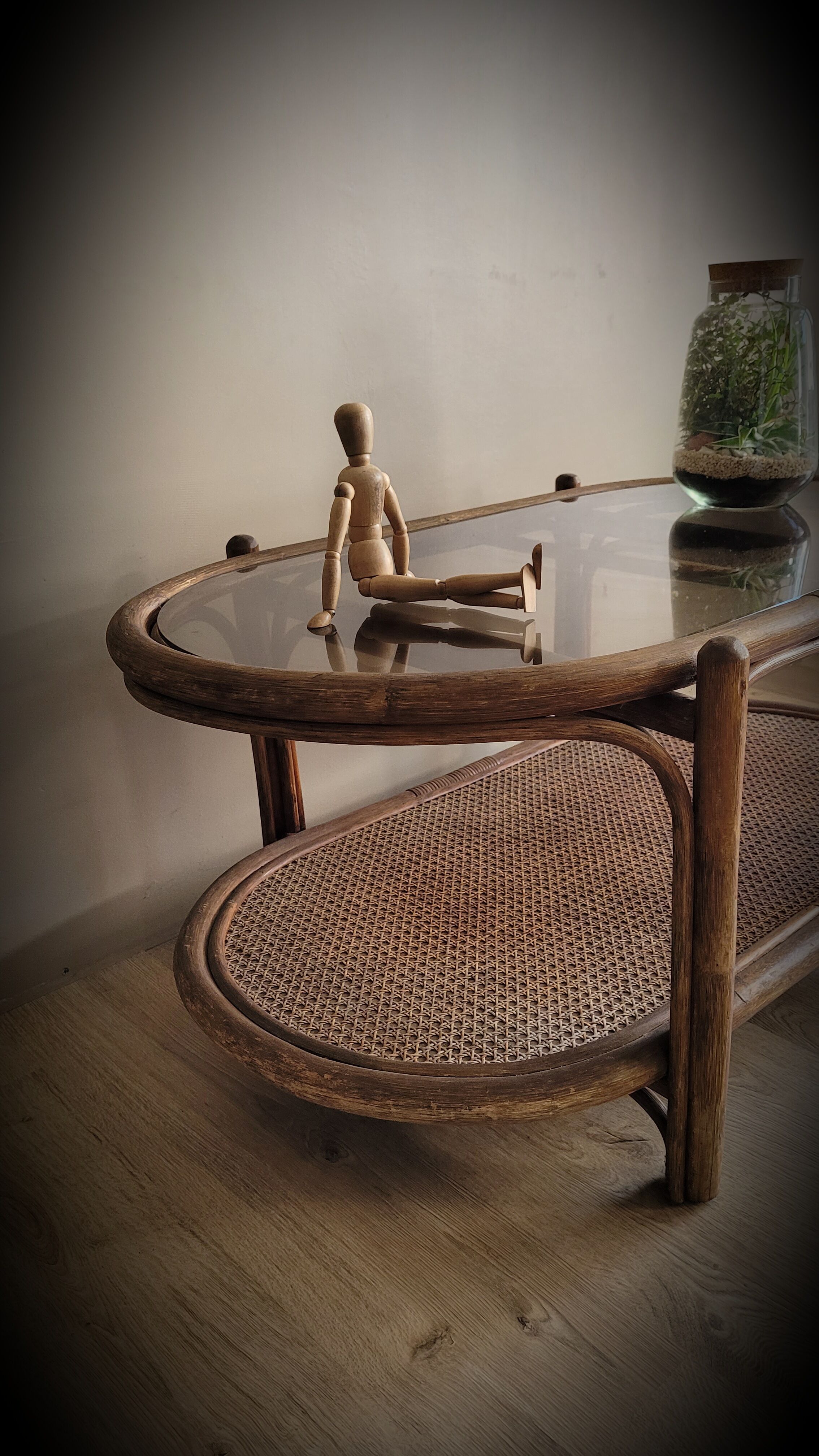 Rattan coffee table smoked glass