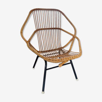 Vintage lounge chair in rattan and steel from Rohé Noordwolde, 1950s
