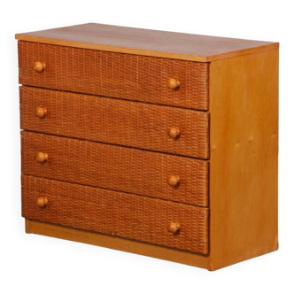 Vintage rattan chest of drawers from the 1970s