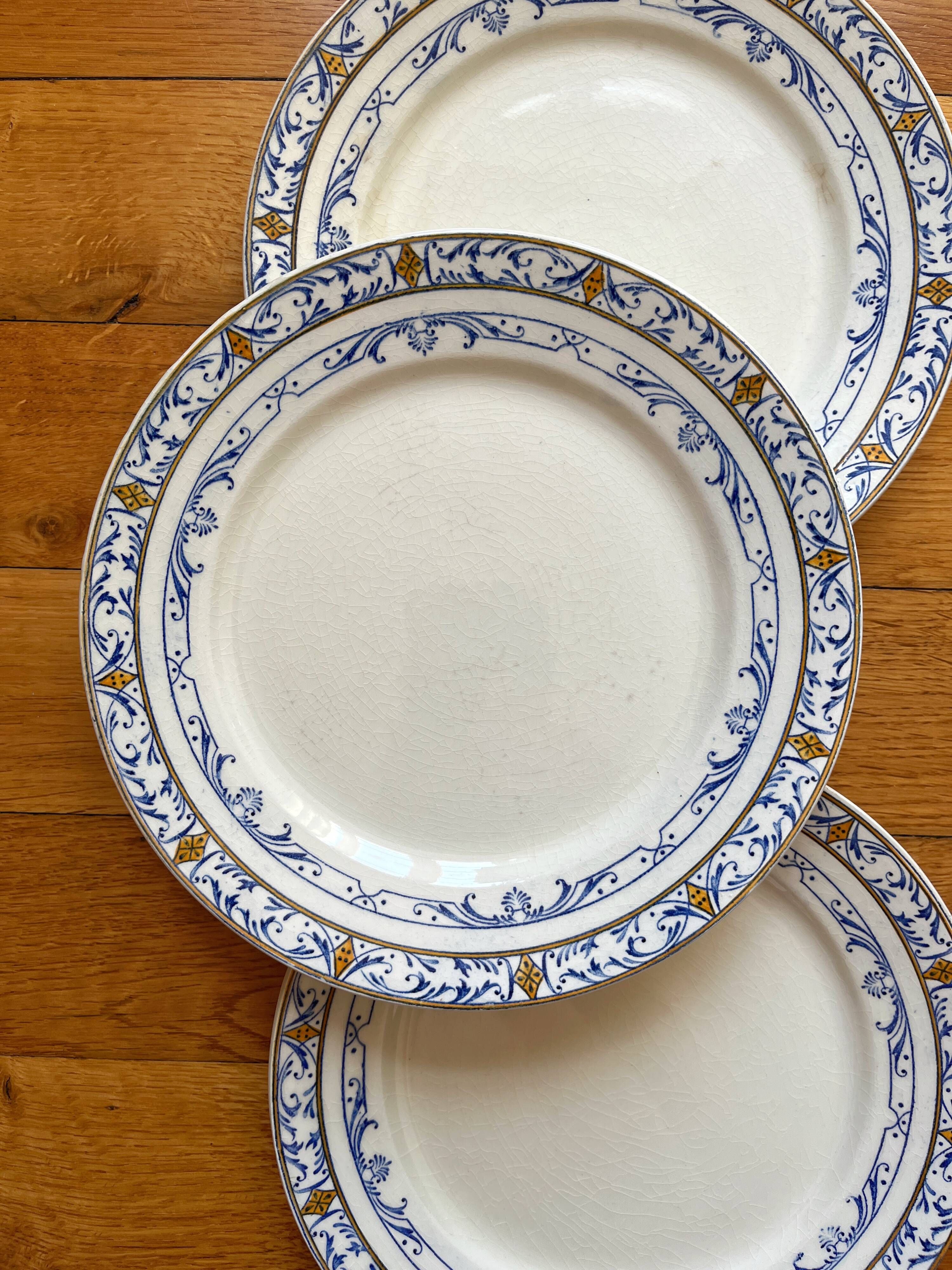 5 iron clay dessert plates Colbert, Creil and Montereau