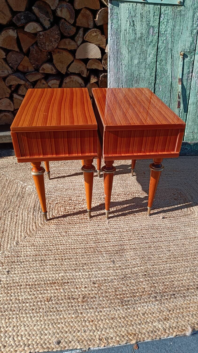 Pair of cherry wood marquetry bedside tables