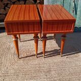Pair of cherry wood marquetry bedside tables