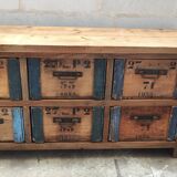 Ancien meuble d'atelier six tiroirs caisses