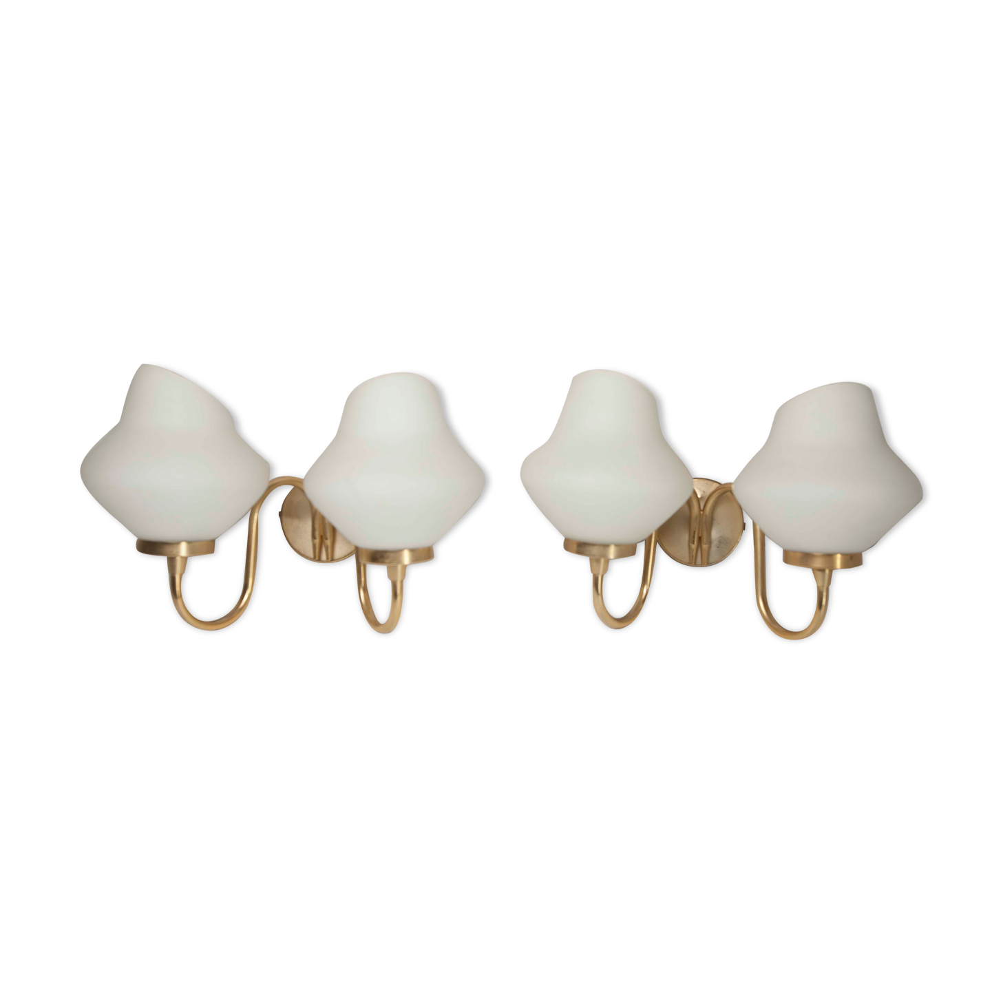 Pair of 60s brass and opaline sconces
