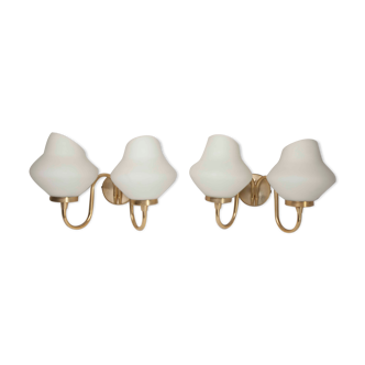 Pair of 60s brass and opaline sconces