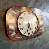 Vintage formica clock silent wall clock "Featured wood stripes"