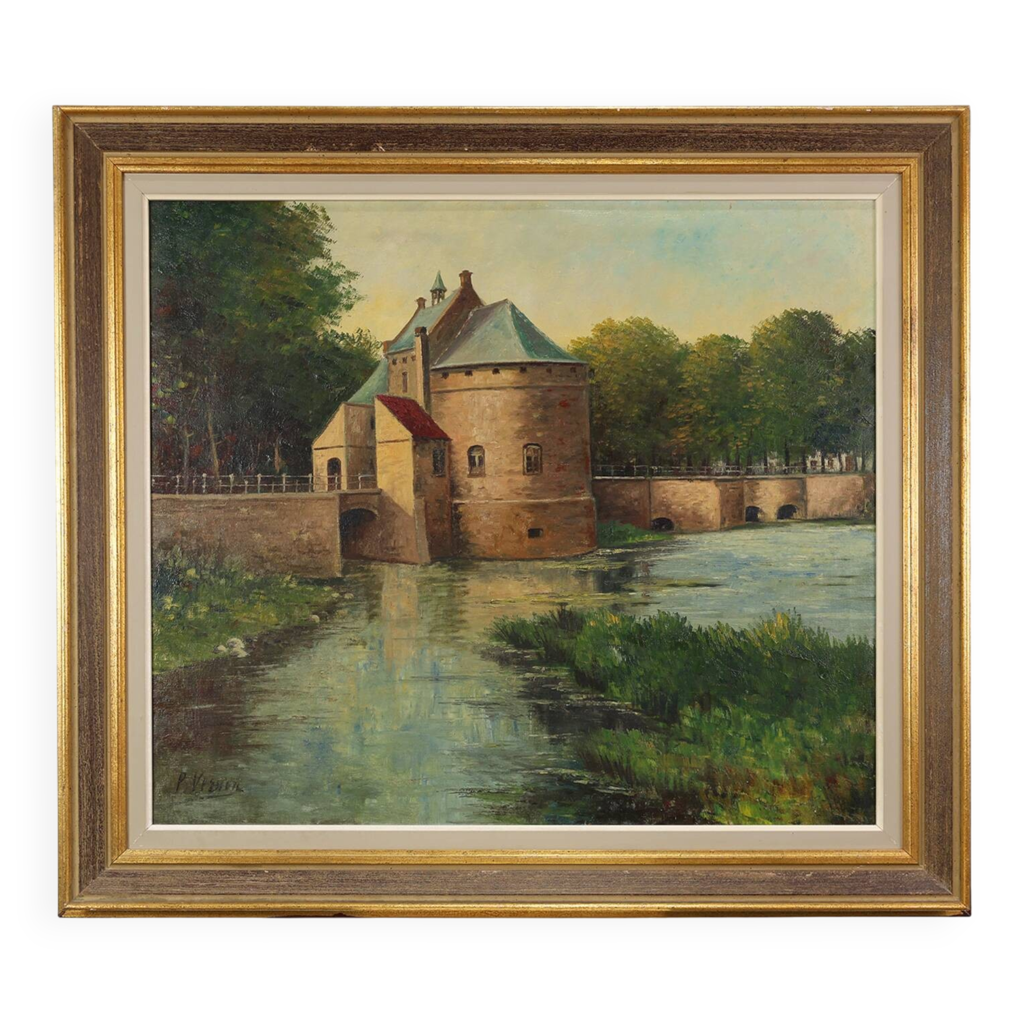 Signed 20th Century Rustic Landscape Painting the Smedepoort Bruges, Belgiu