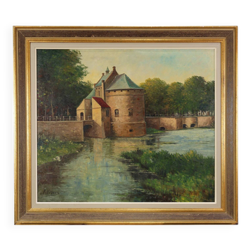 Signed 20th Century Rustic Landscape Painting the Smedepoort Bruges, Belgiu