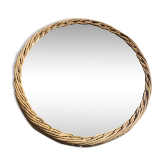 21.5 cm braided rattan round mirror