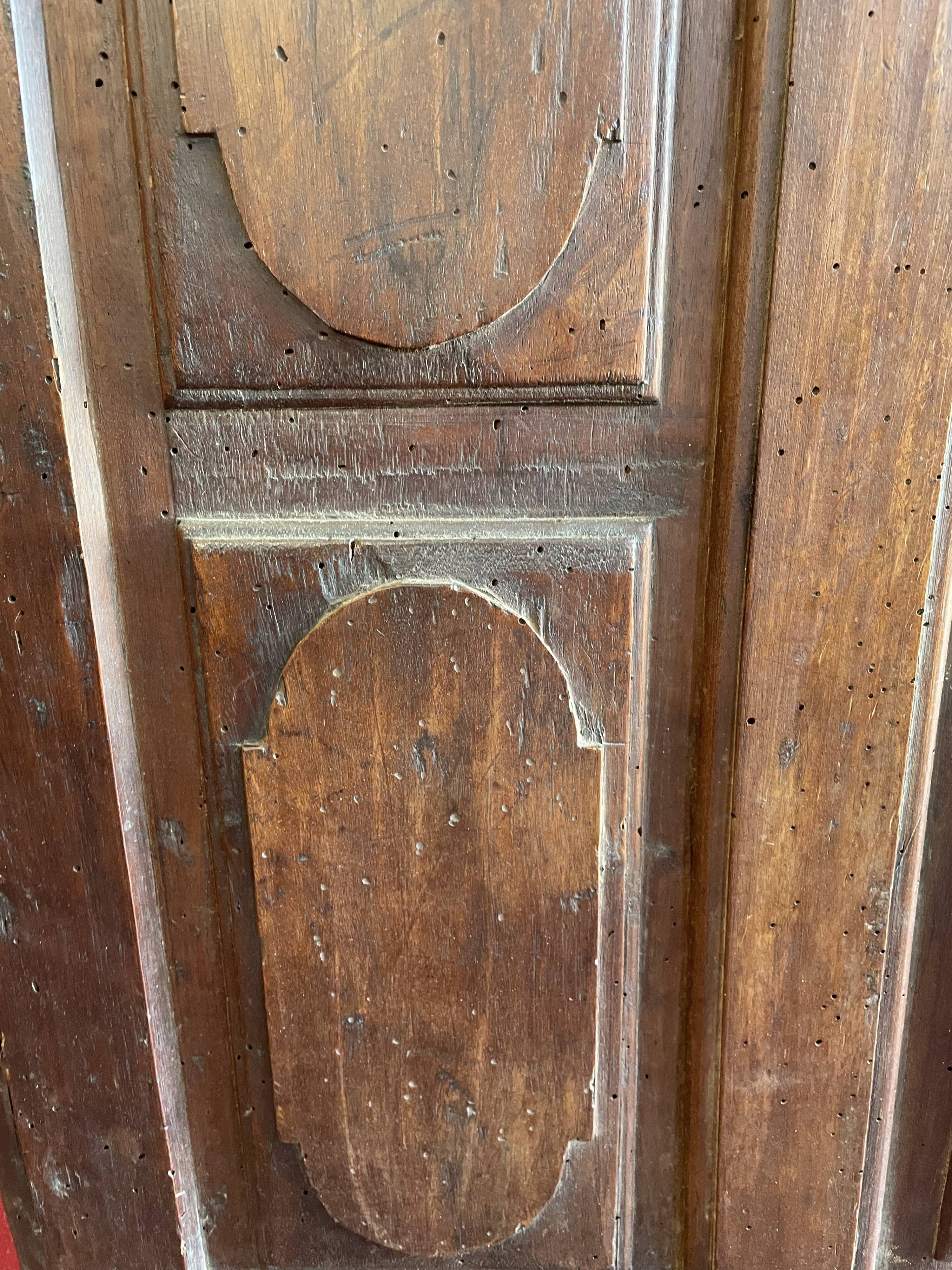 France old 18th century walnut closet door. Composed of 8 finely carved panels.