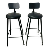 Pair of black bar stools in industrial and contemporary style.