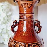 Large vintage table lamp in glazed ceramic, Oriental style 50s-60s.