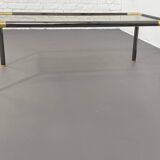 Gunmetal gold metal and smoked glass coffee table from the 70s