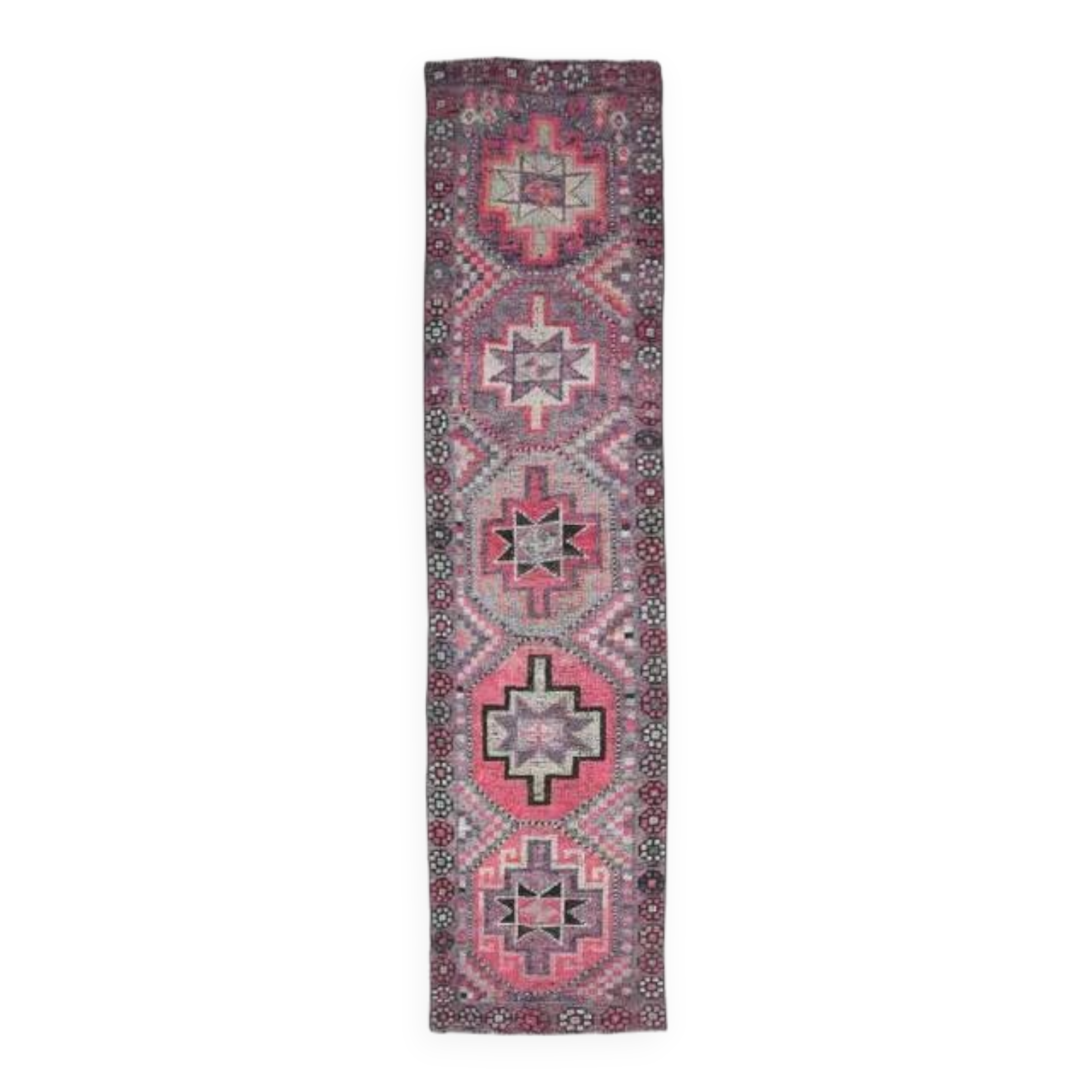 Vintage Turkish Oushak Handmade Wool Cotton Purple Runner 83x345