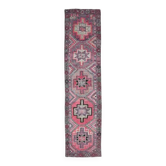 Tapis de couloir vintage turc Oushak fait main en laine et coton violet