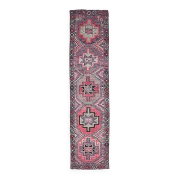 Vintage Turkish Oushak Handmade Wool Cotton Purple Runner 83x345