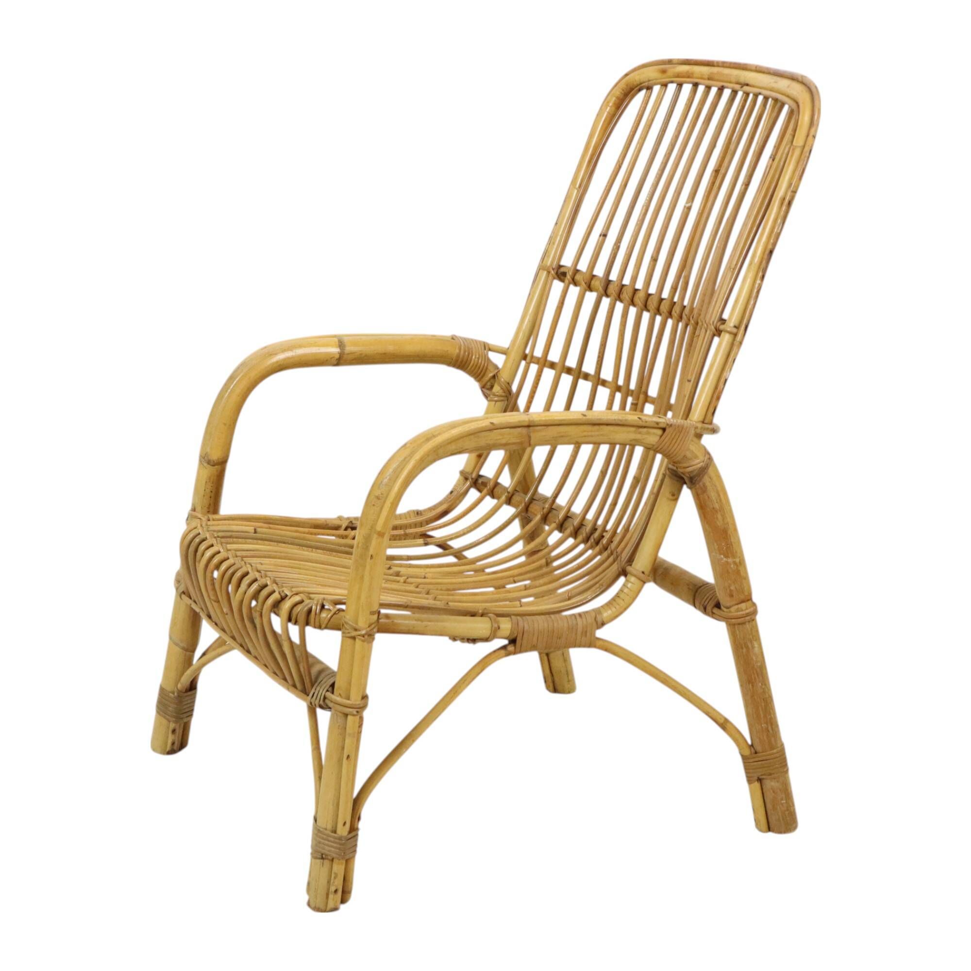 Italian rattan armchair, French Riviera style; Bohemian style side table