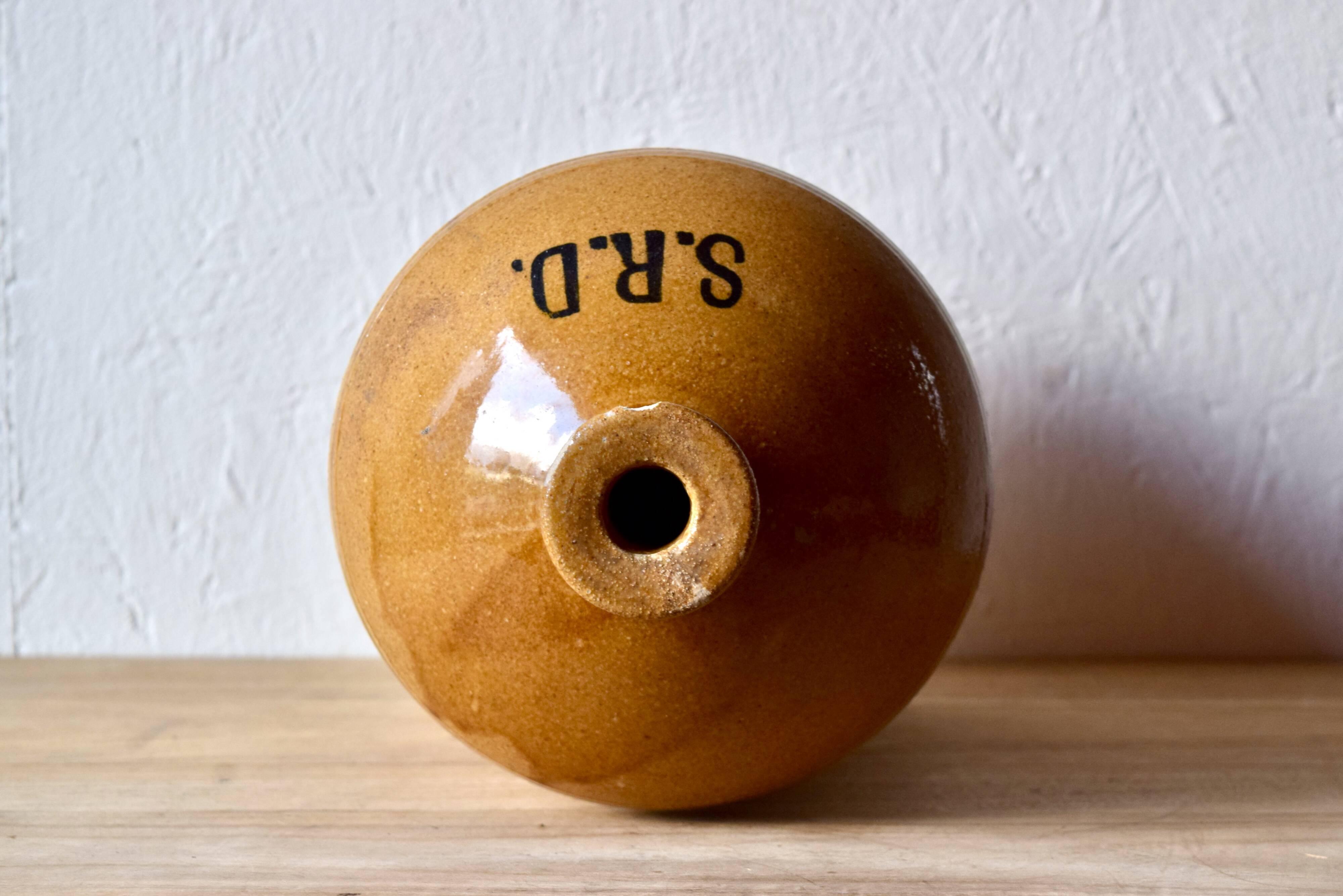 Antique British glazed stoneware rum jar SRD - Normandy - 1940s.