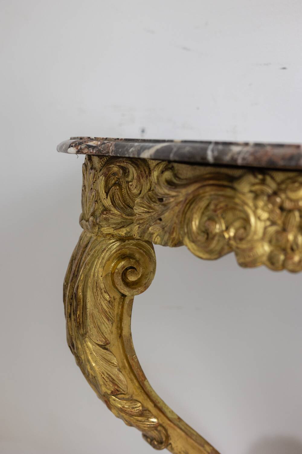Louis XV period carved and gilded wooden console. Circa 1880.