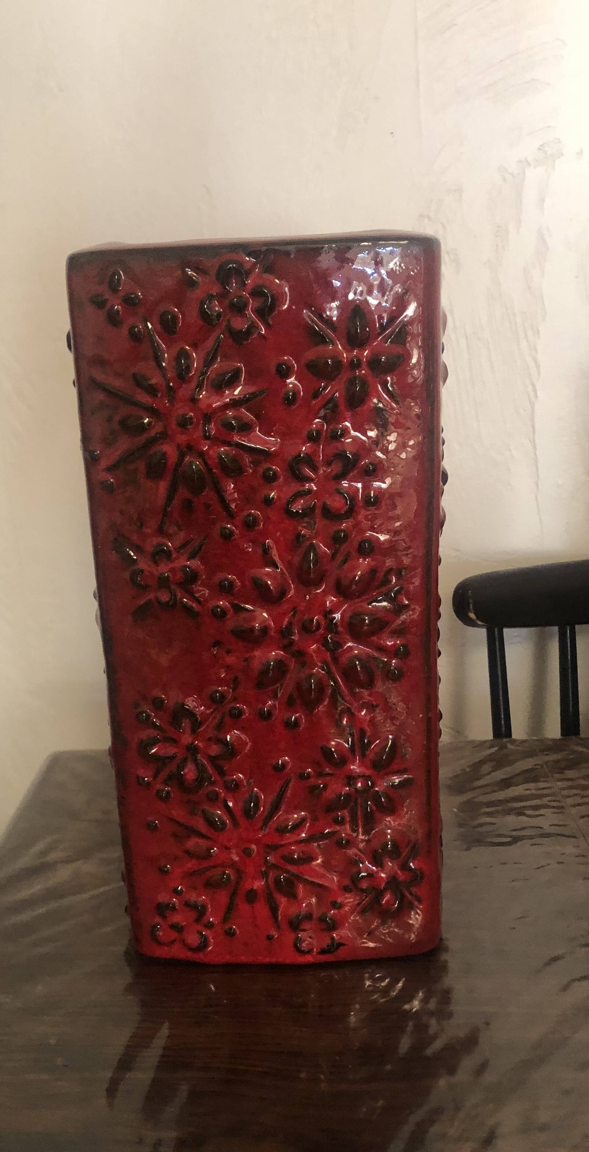 West Germany red ceramic vase 60s vintage