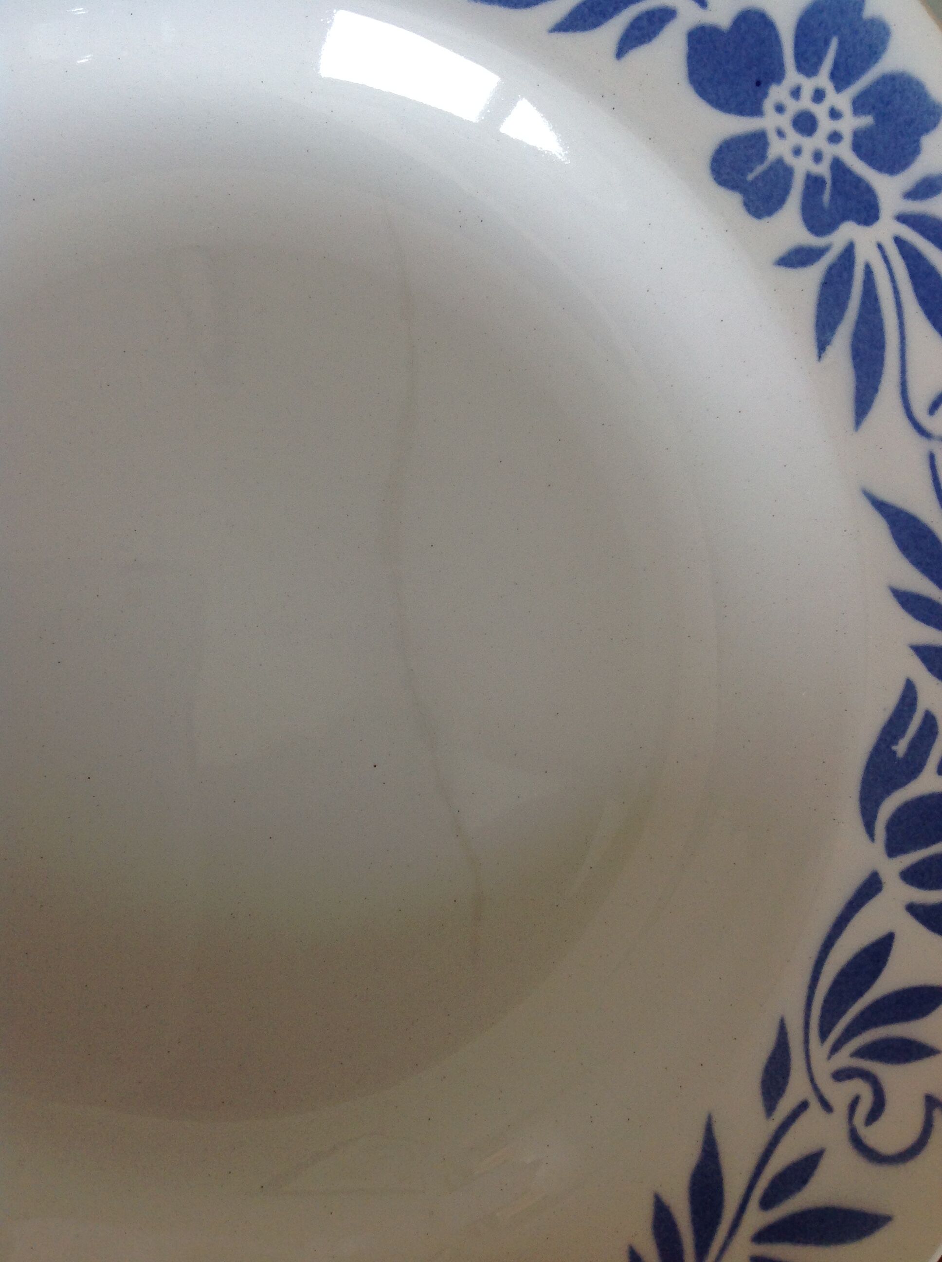 Suite of six white hollow plates with blue flowers by Moulin des Loups / vintage years 50-60