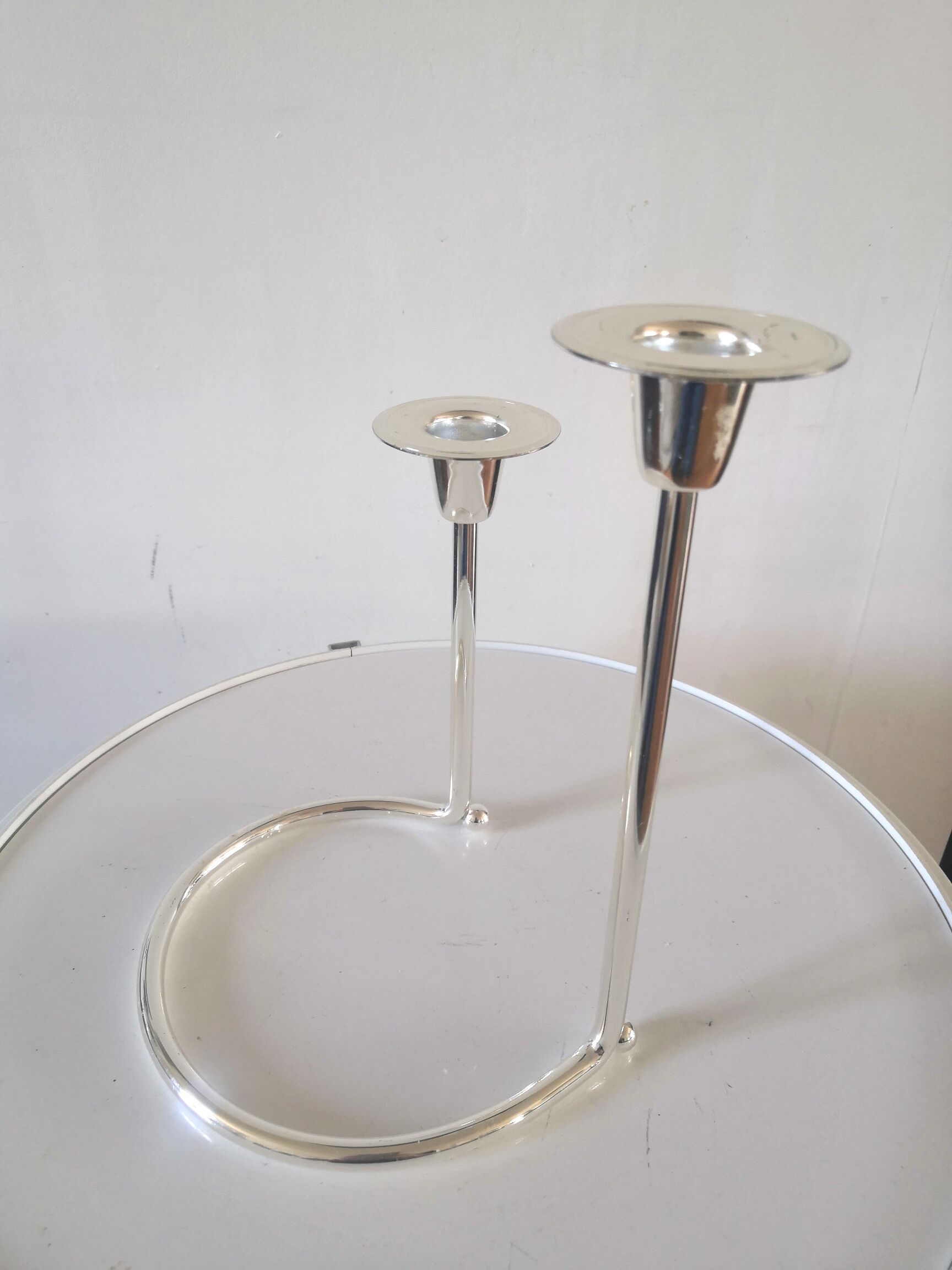 Double candle holder BMF silver metal design 70s