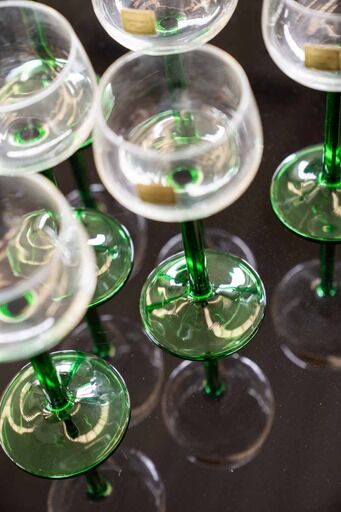 Luminarc france green stemmed liqueur/wine glasses, vintage, 1970s, set of 6