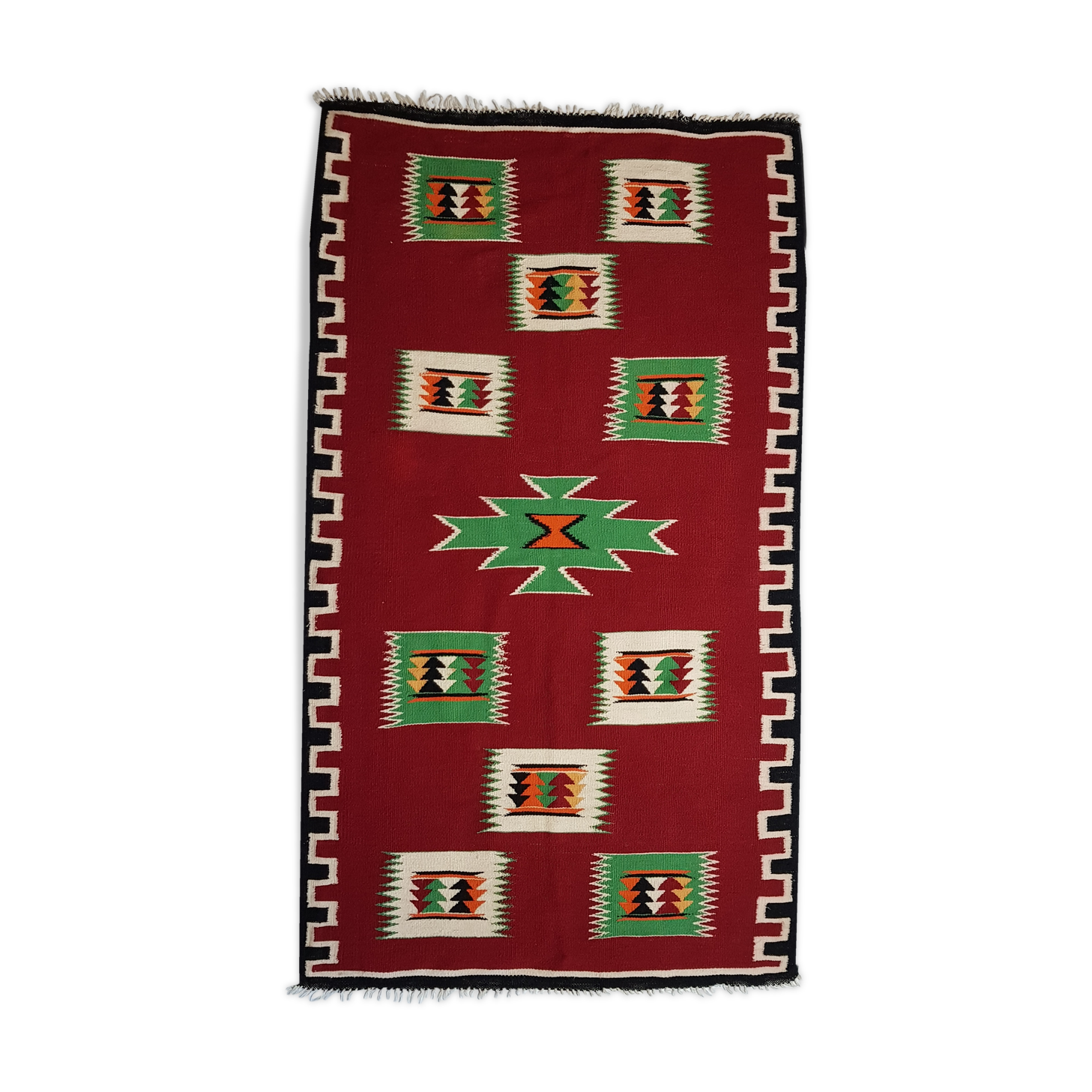 175x100 hand-woven red wool Kilim carpet